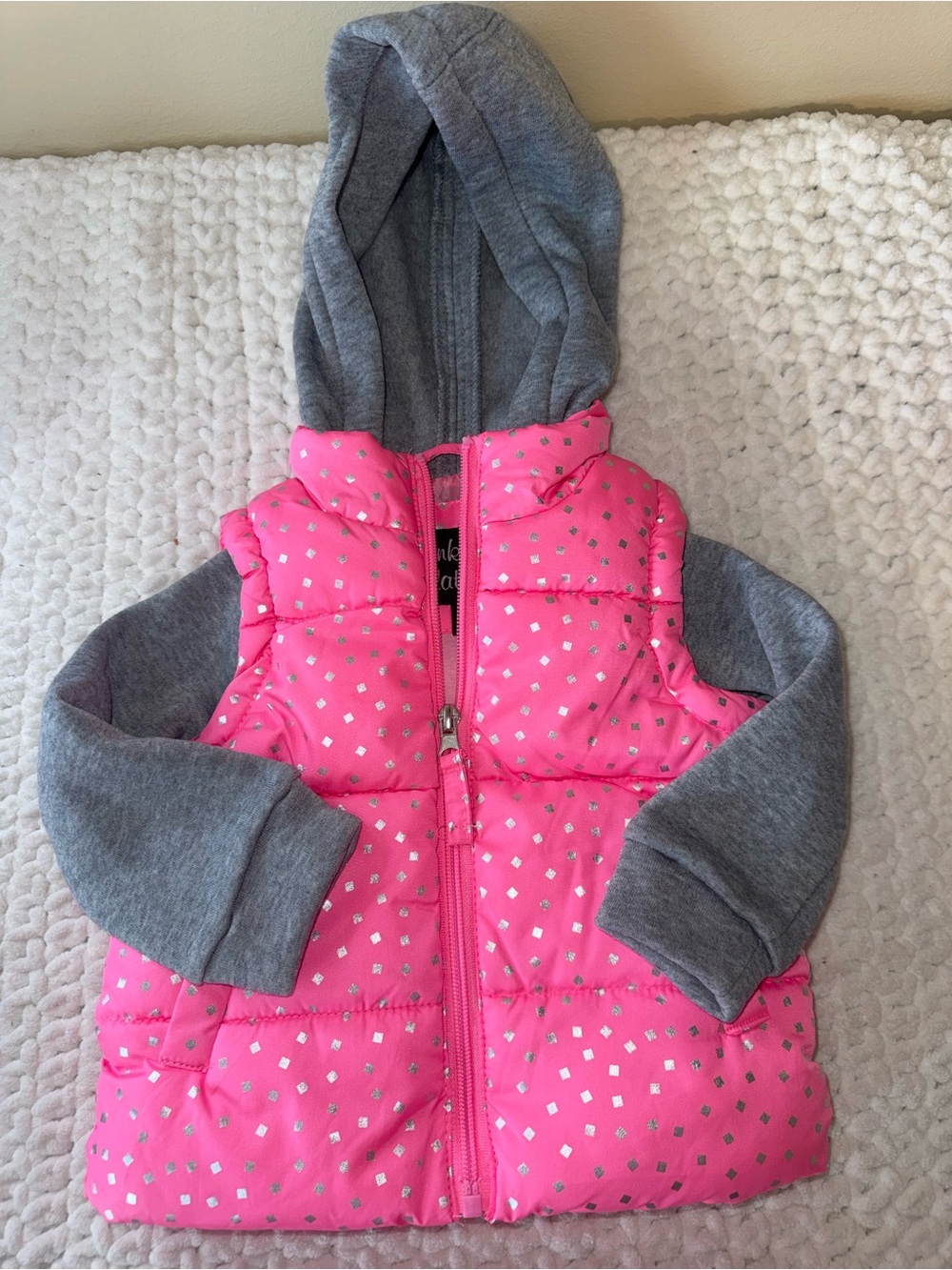 Pink Platinum Girls Pink Puffer Jacket with Silver Sparkle